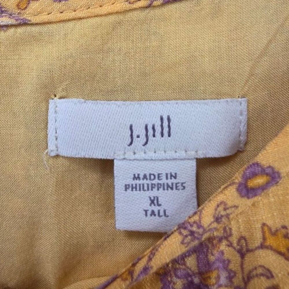 J. Jill Yellow Purple Paisley Tiered Maxi Dress Pleated Sleeveless XL Tall - Picture 8 of 9